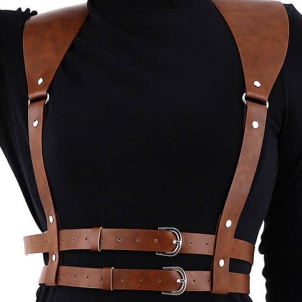 Leather Waist Chain Adjustable Body Harness Goth Rave Halloween Women Accessory